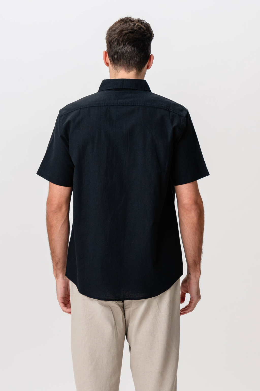 Short Sleeve Linen Shirt - Black