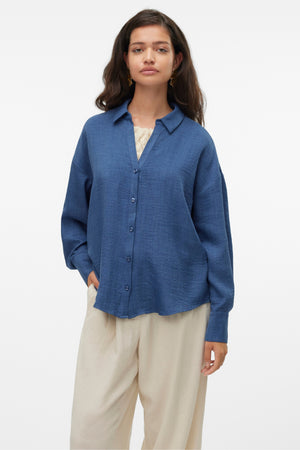 Melaney Queeny overhemd - Donker denim gemêleerd