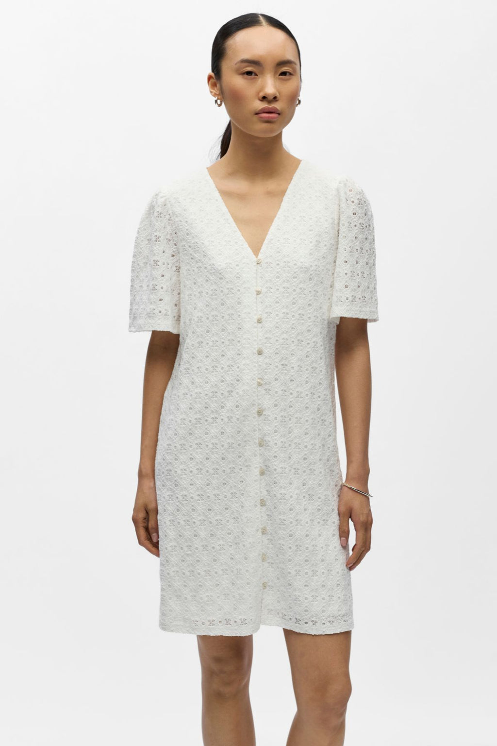 Laila jurk met V-hals - Cloud Dancer