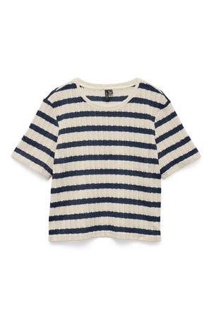 Freja Top - Berkenstrepen - Marineblauwe blazer