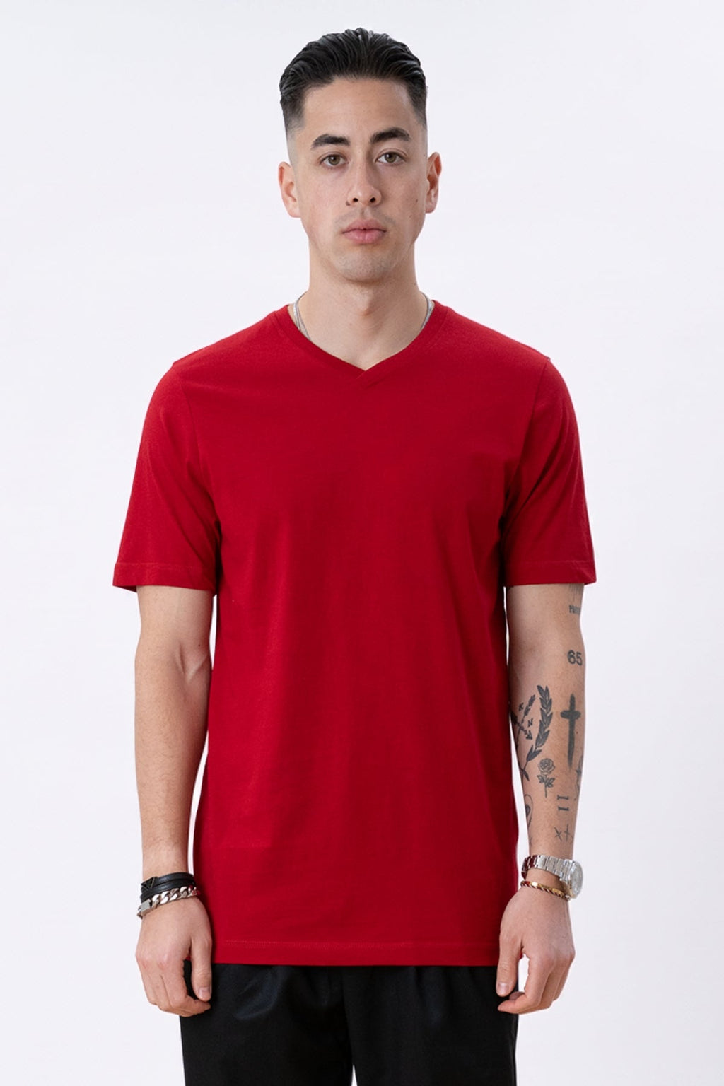 Basic T-shirt met V-hals - Rood