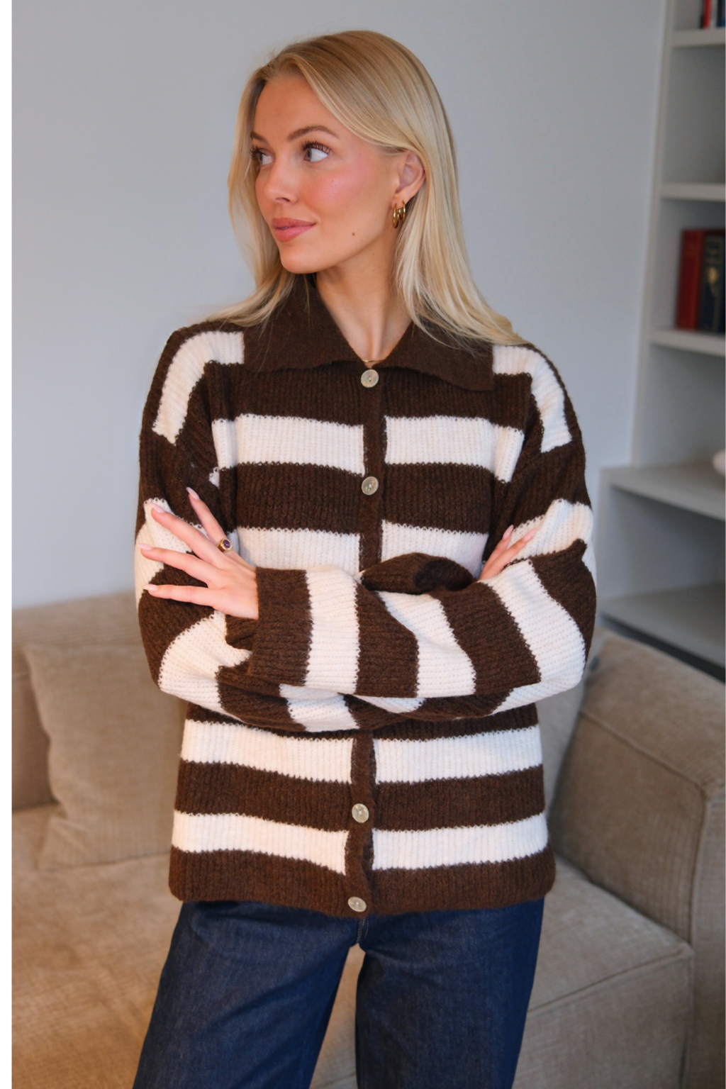 Josie Polo Gebreid - Bruin/Gebroken Wit