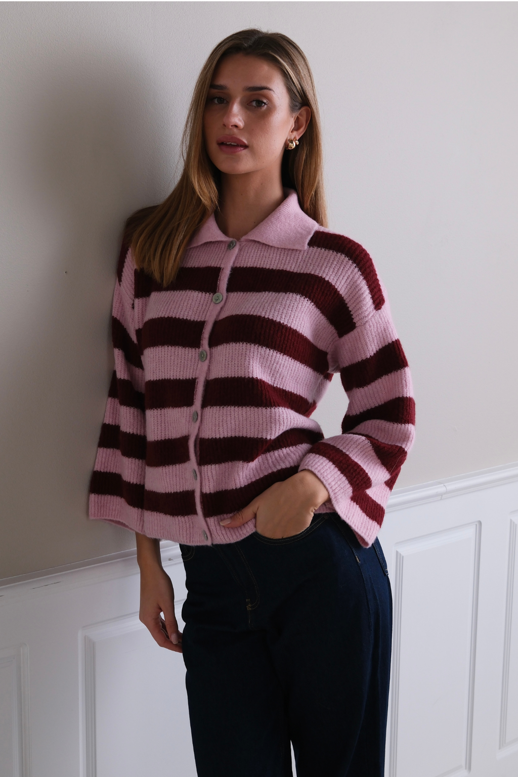 Josie Polo Gebreid - Roze/Bordeaux