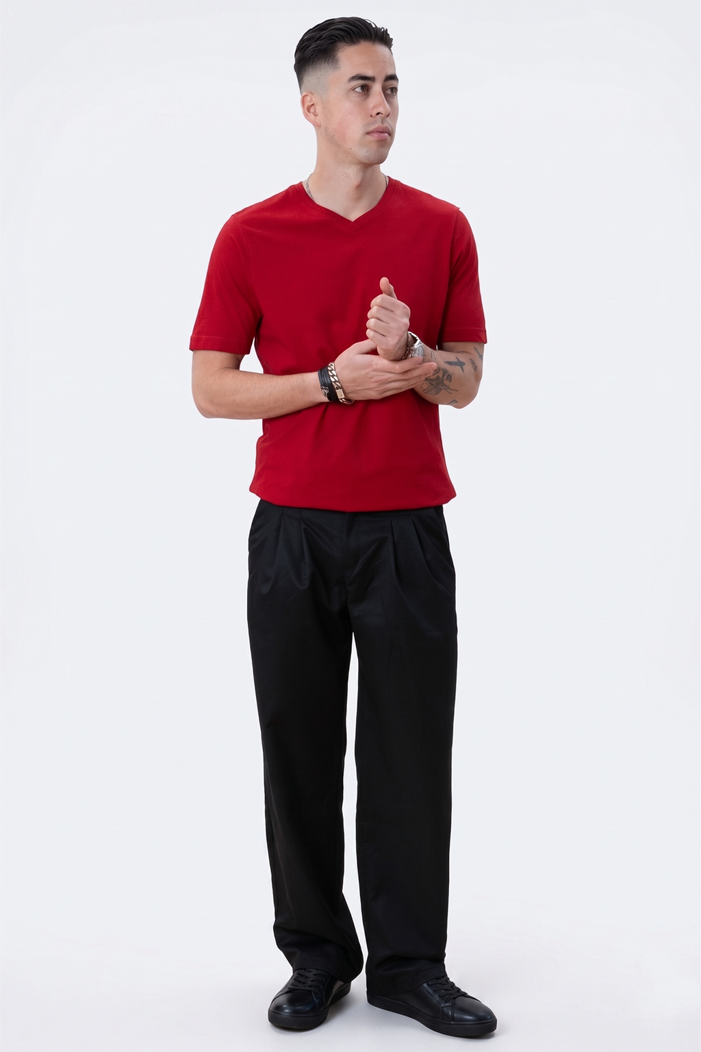Basic T-shirt met V-hals - Rood