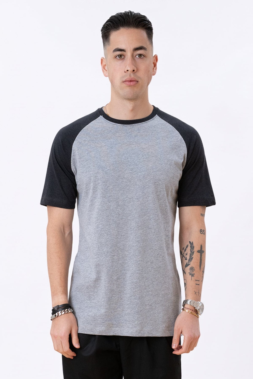 Basic Raglan T-shirt-zwart-licht grijs