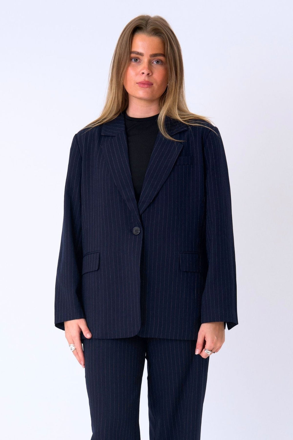 Oversized Blazer - marine krijtstreep
