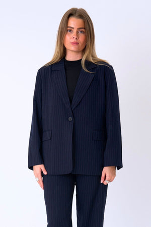 Oversized Blazer - marine krijtstreep