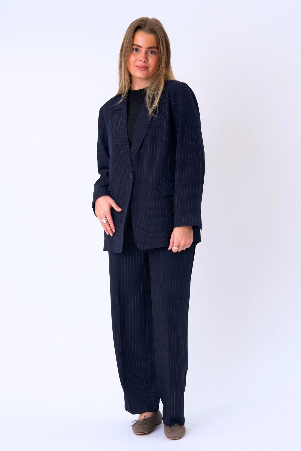 Oversized Blazer - marine krijtstreep