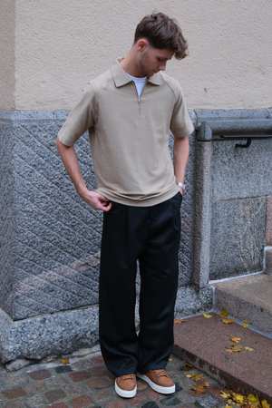 Enzo korte mouw halve zip - kaki