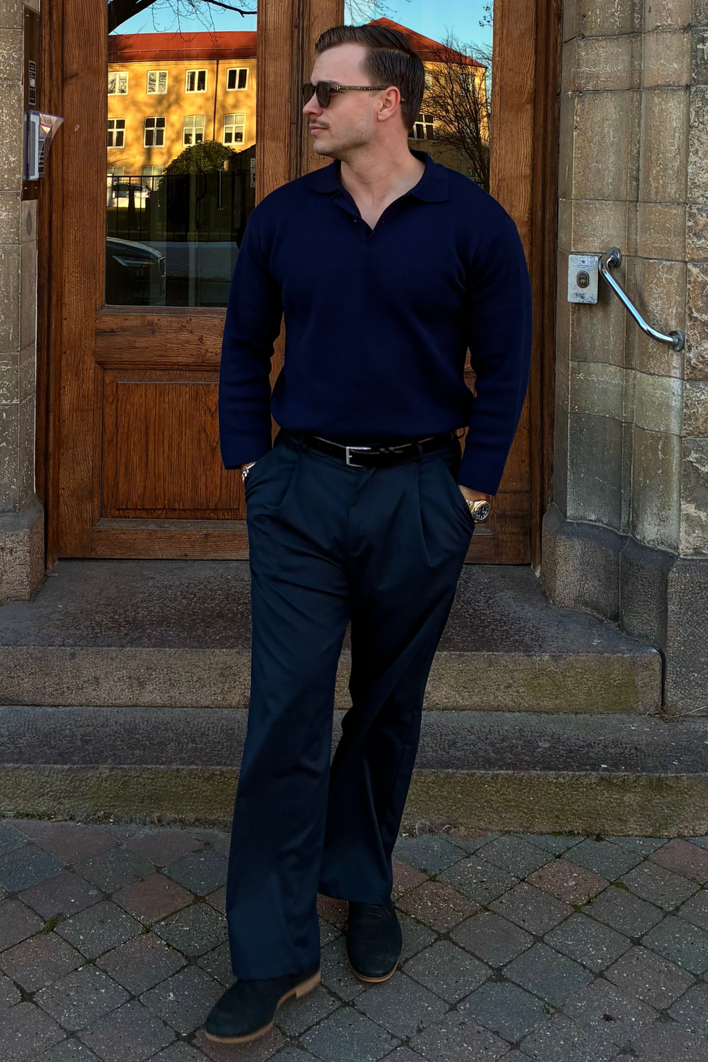 Gebreide polo met lange mouwen - marine