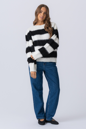 Celina Striped Knitted Sweater - White/Black