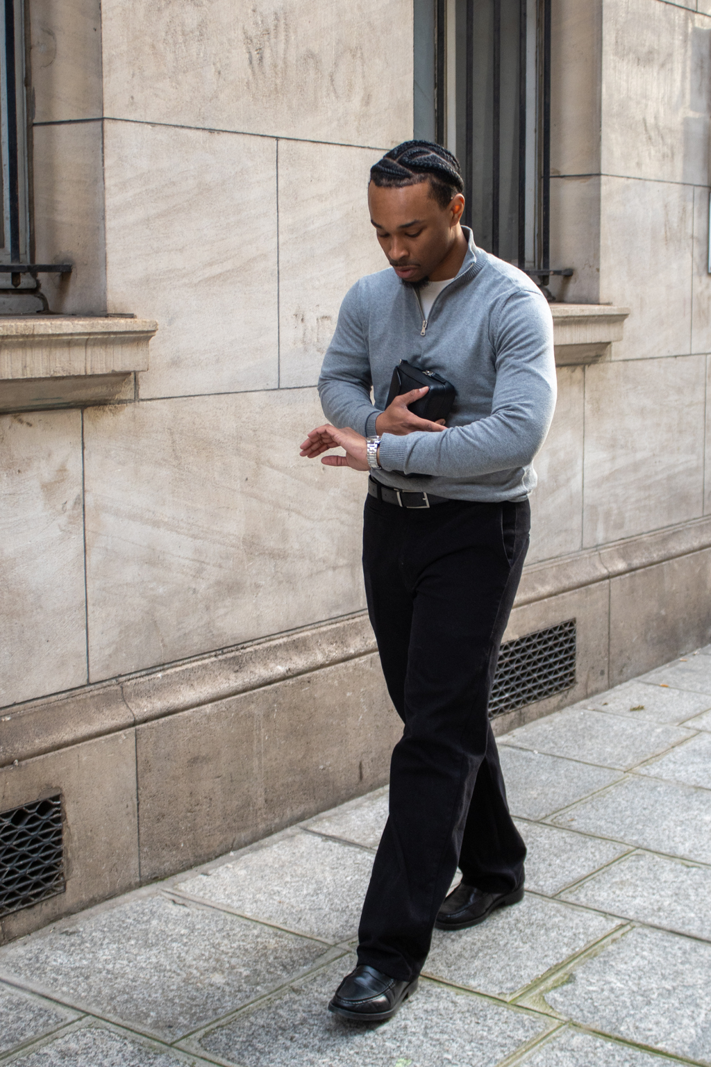 Rechte katoenen chino - Zwart