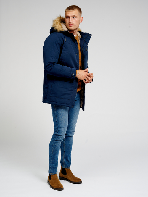 Klassisk Lang Parka Jakke - Navy - TeeShoppen - Blå