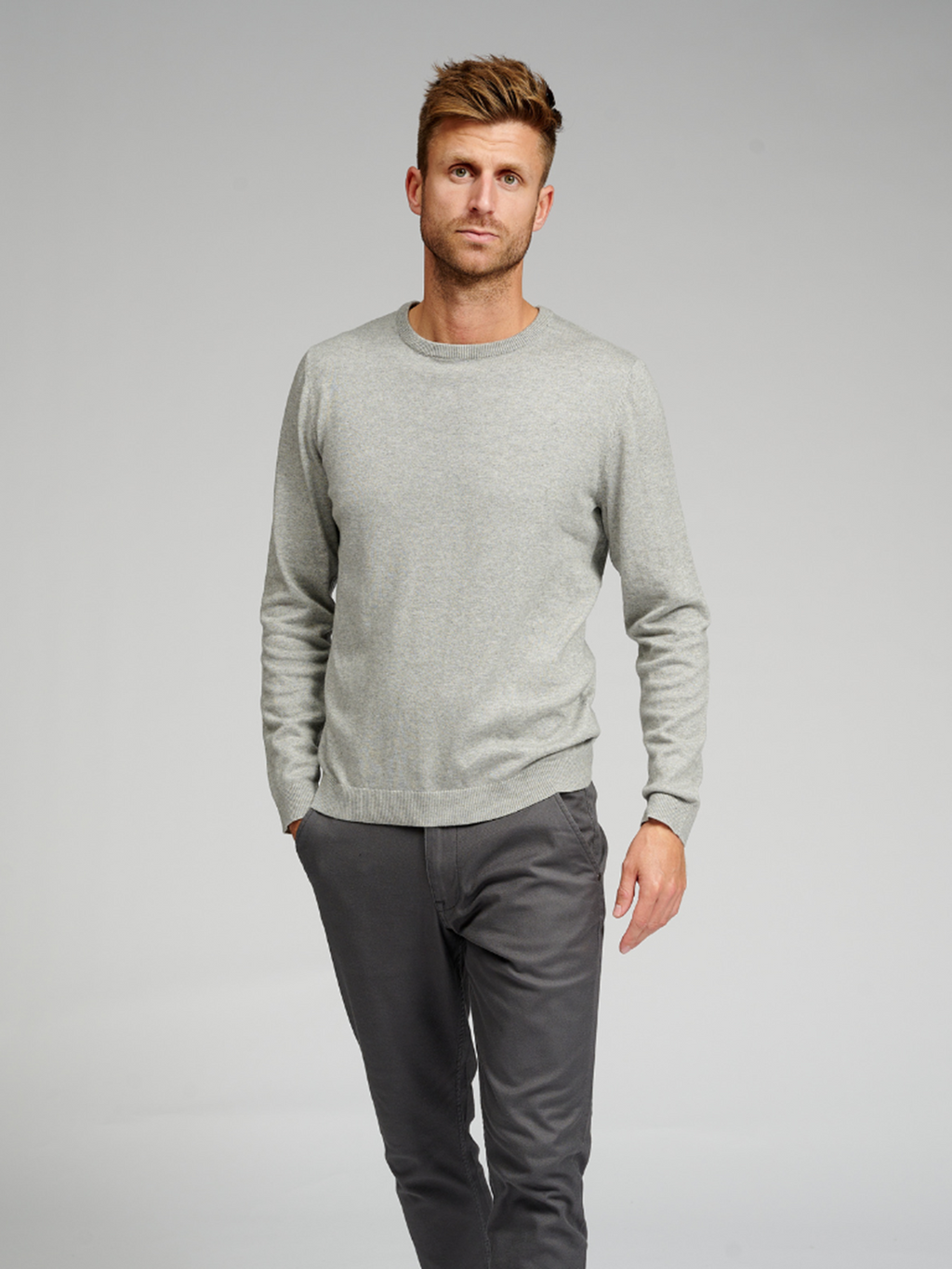 Basic Gebreide Crewneck - Light Gray Melange