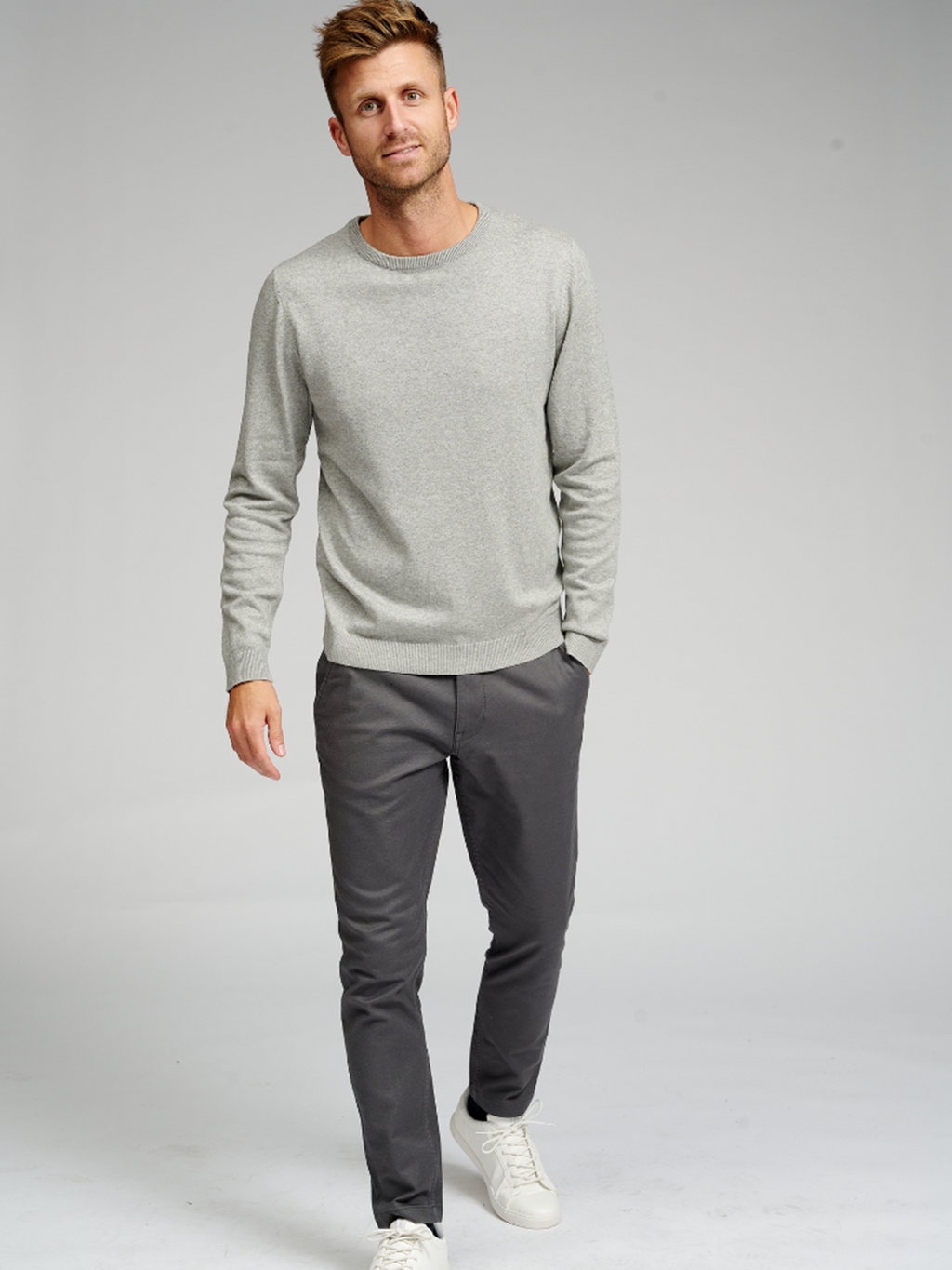 Basic Gebreide Crewneck - Light Gray Melange