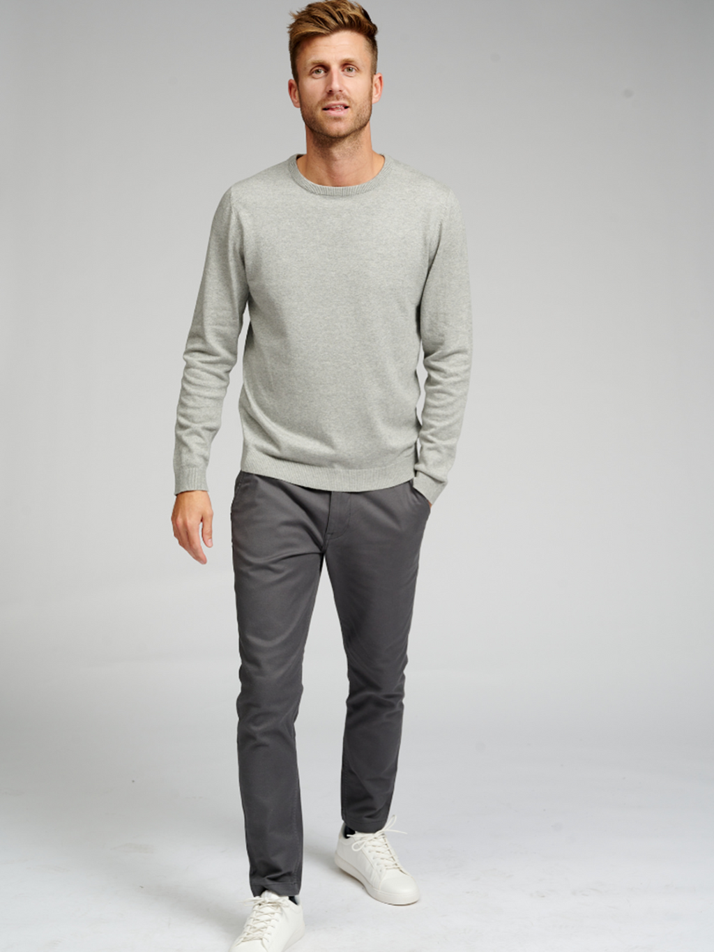 Basic Gebreide Crewneck - Light Gray Melange