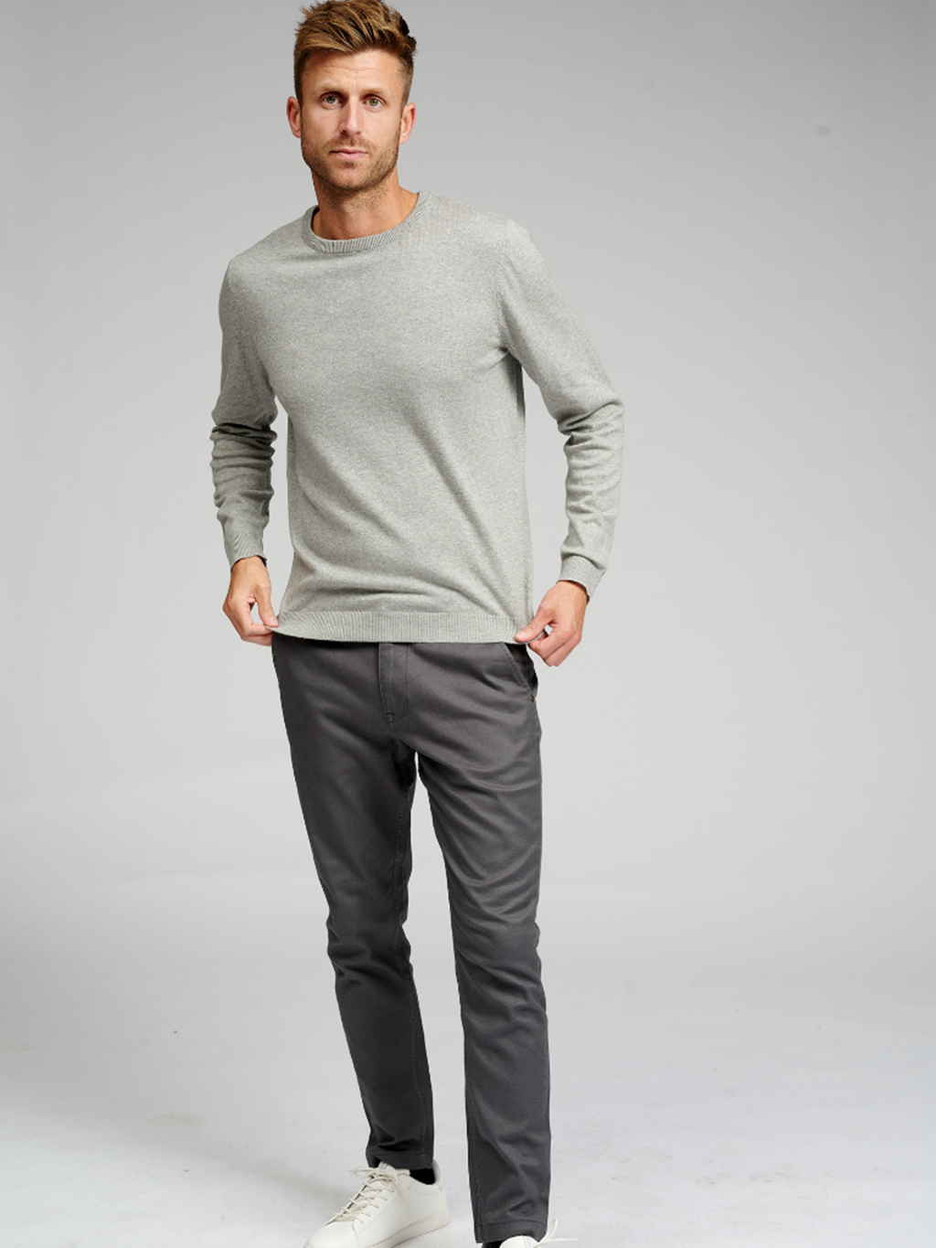 Basic Gebreide Crewneck - Light Gray Melange