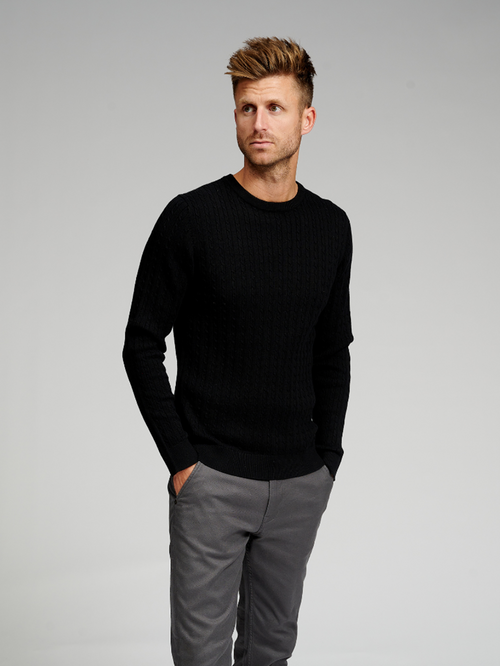 Cable Knit Crewneck - Sort - TeeShoppen - Sort