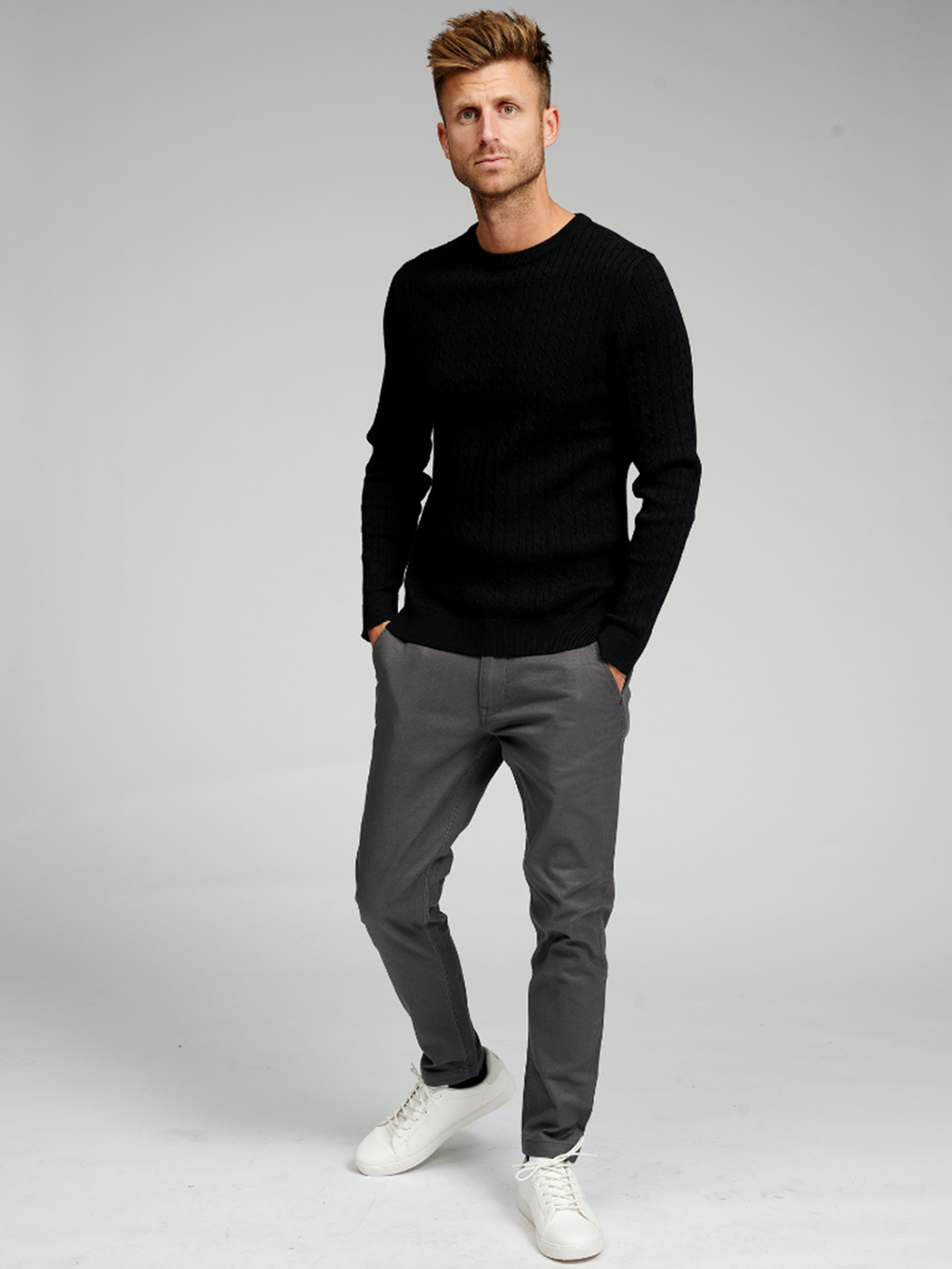 Cable Knit Crewneck - zwart