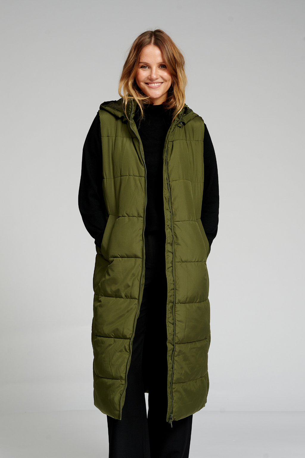 Long Puffer Vest - Dark Green