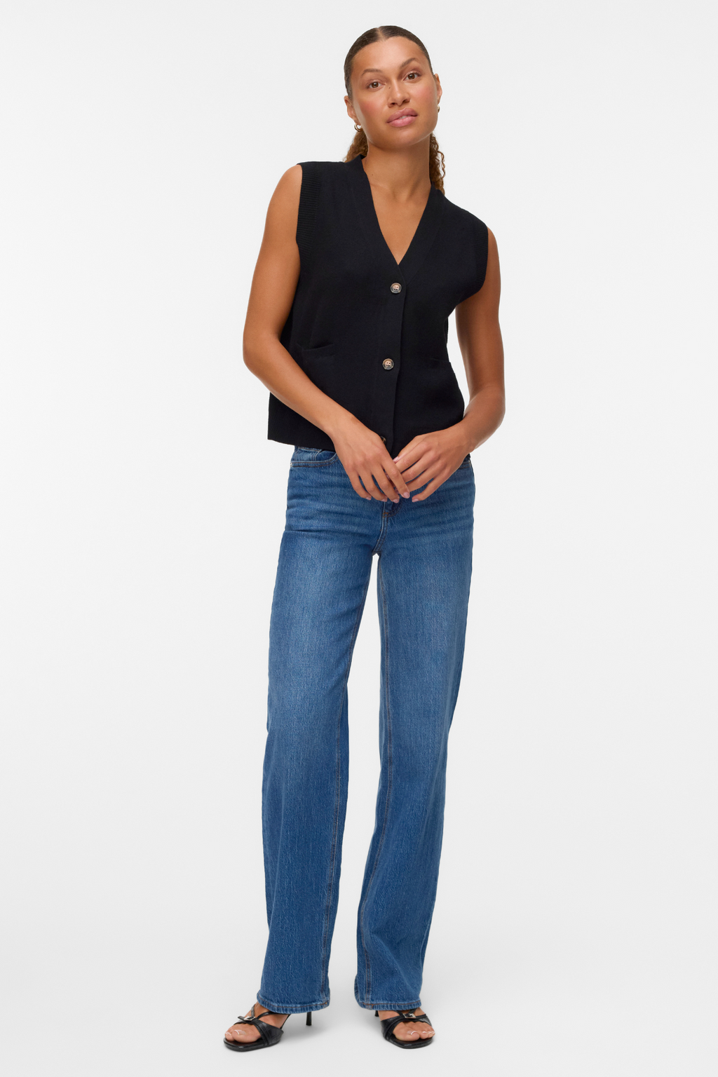 Saba V -hals knopvest - Zwart