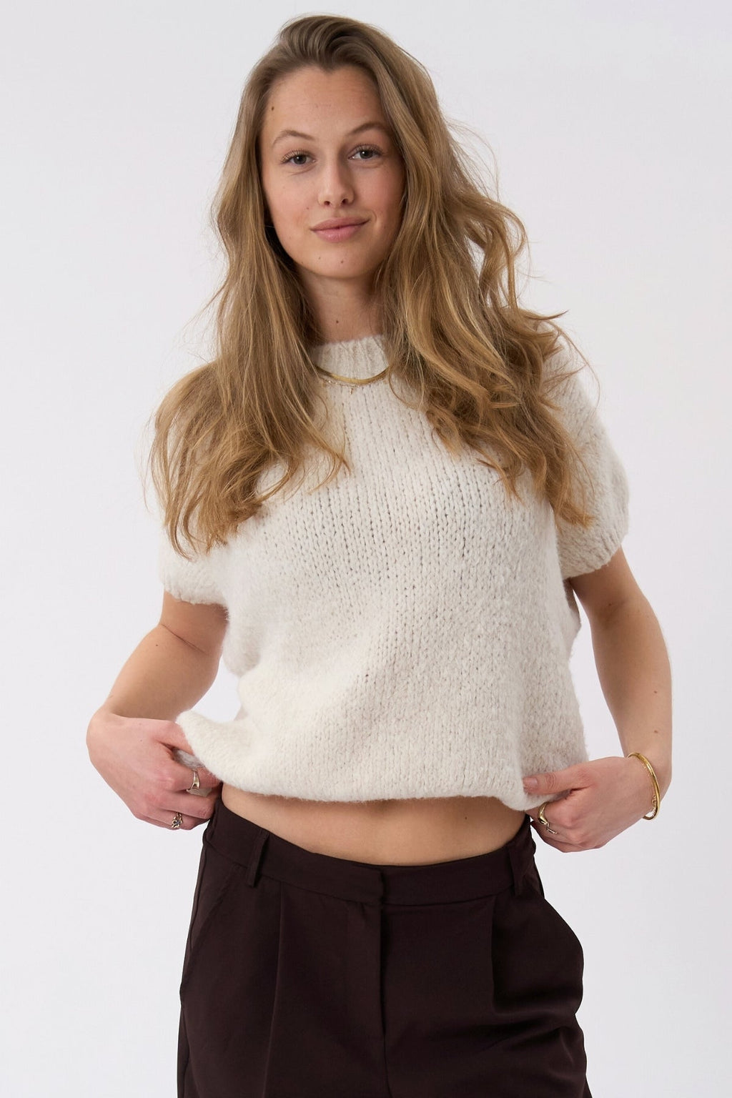 Chloe gebreide trui met korte mouwen - gebroken wit