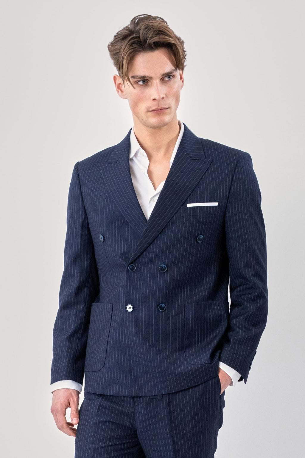 Klassieke blazer - marineblauwe krijtstreep