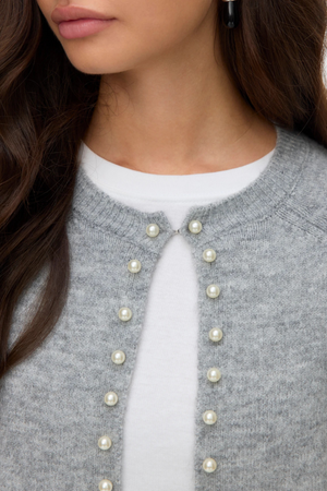 Magalene O -Neck Pearl Cardigan - Medium Gray Melange