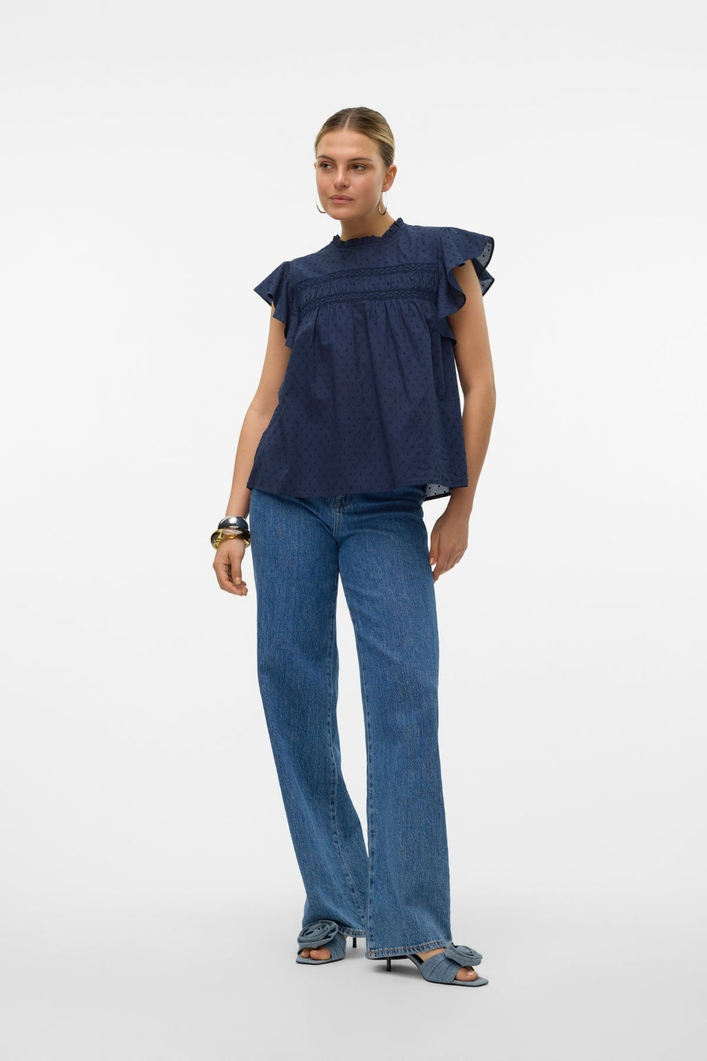 Trine kanten top - marineblauwe blazer