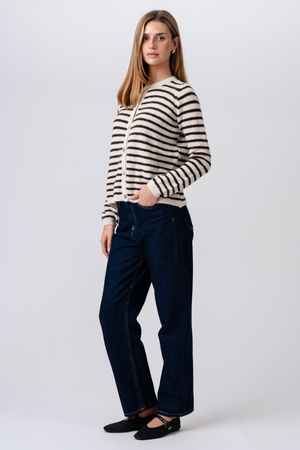 Crizette Gestreept Gebreid Vest - Gebroken Wit/ Bruin