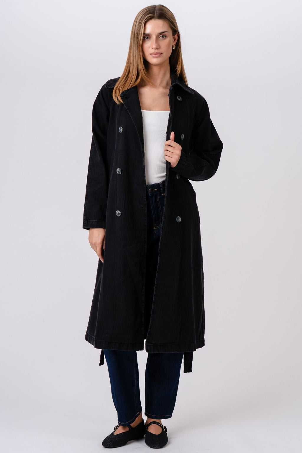 Denim trenchcoat - donkerblauw
