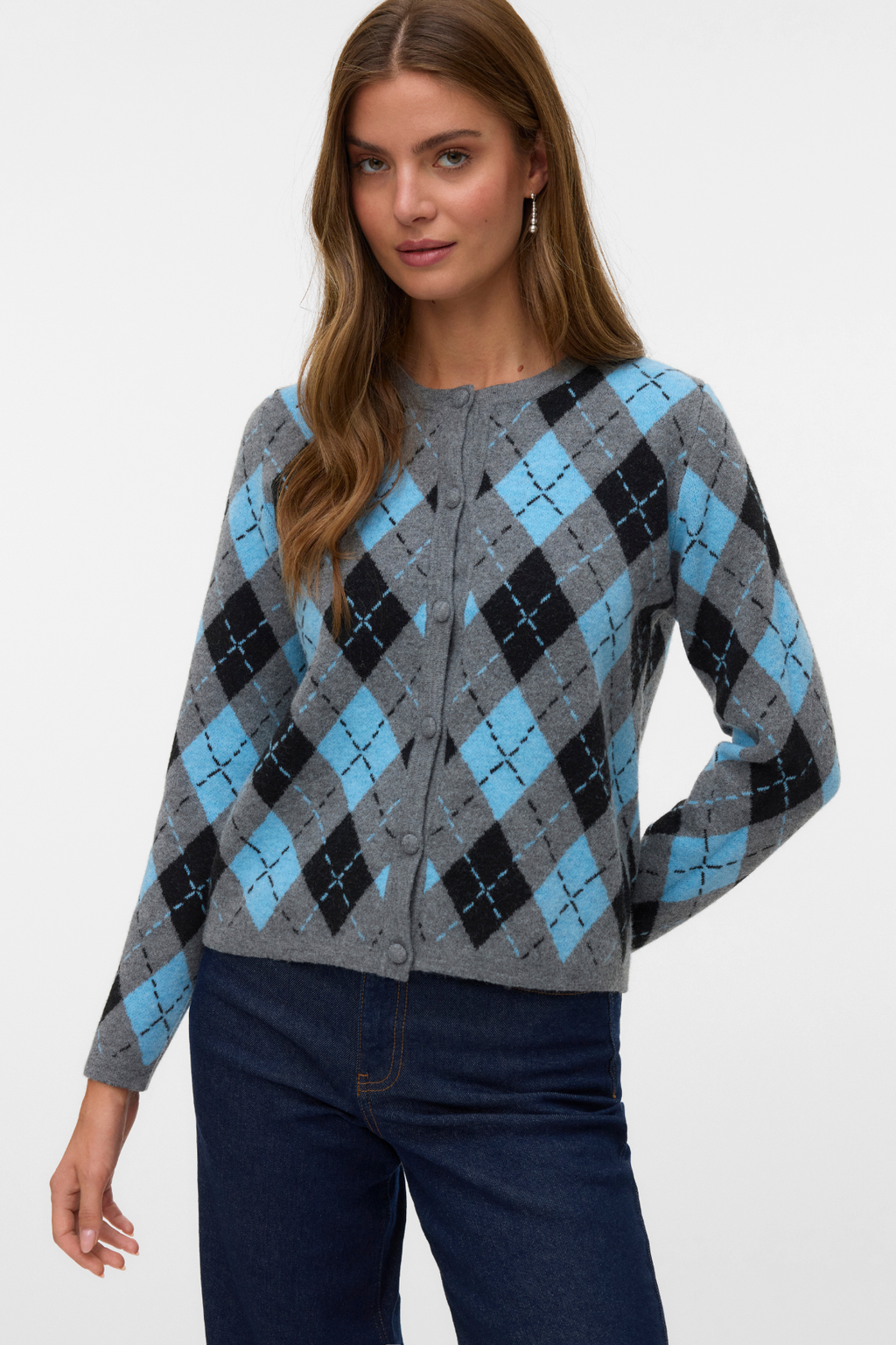 Giorgia O -Neck Cardigan - Medium Gray Melange
