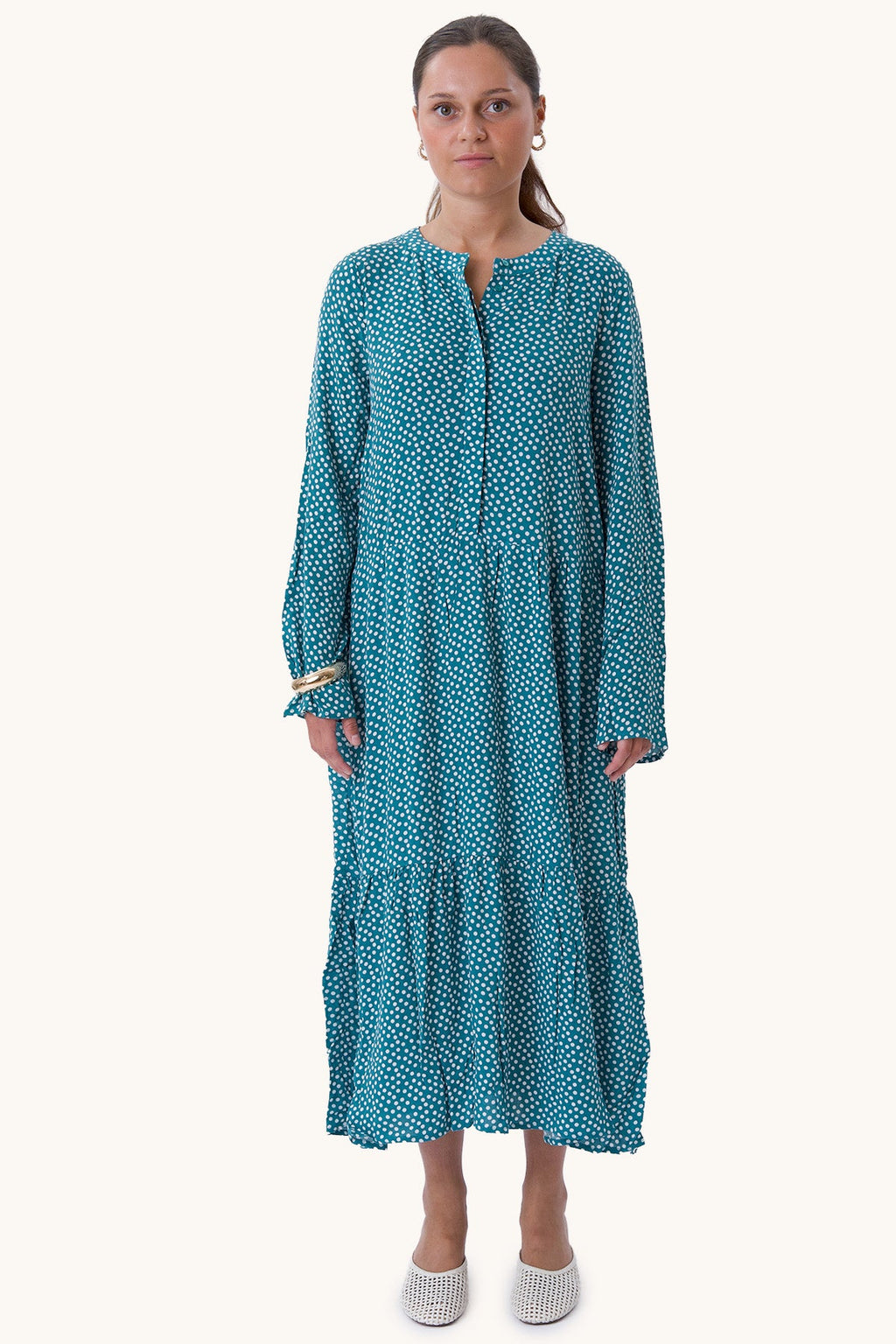 Anna -jurk met lange mouwen - groenblauw groen