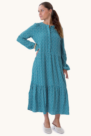 Anna -jurk met lange mouwen - groenblauw groen