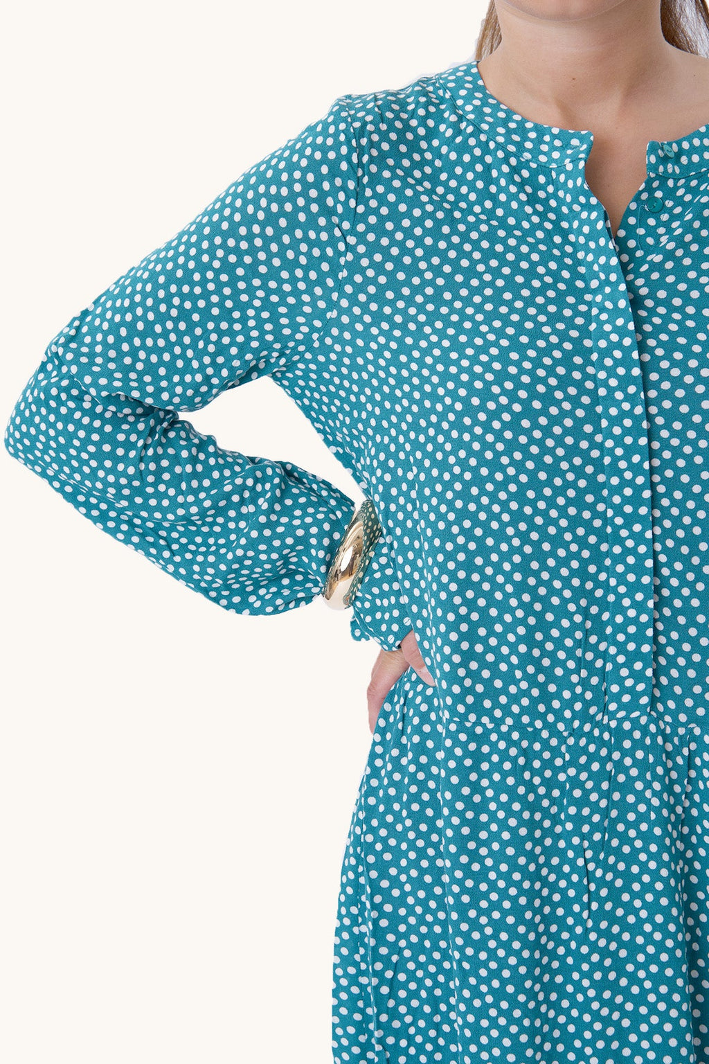 Anna -jurk met lange mouwen - groenblauw groen