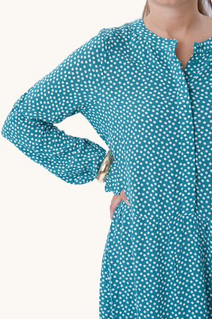 Anna -jurk met lange mouwen - groenblauw groen