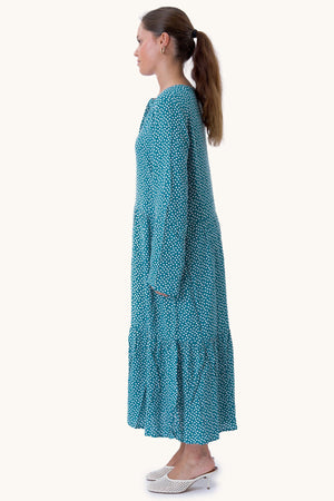 Anna -jurk met lange mouwen - groenblauw groen
