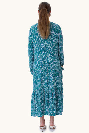 Anna -jurk met lange mouwen - groenblauw groen