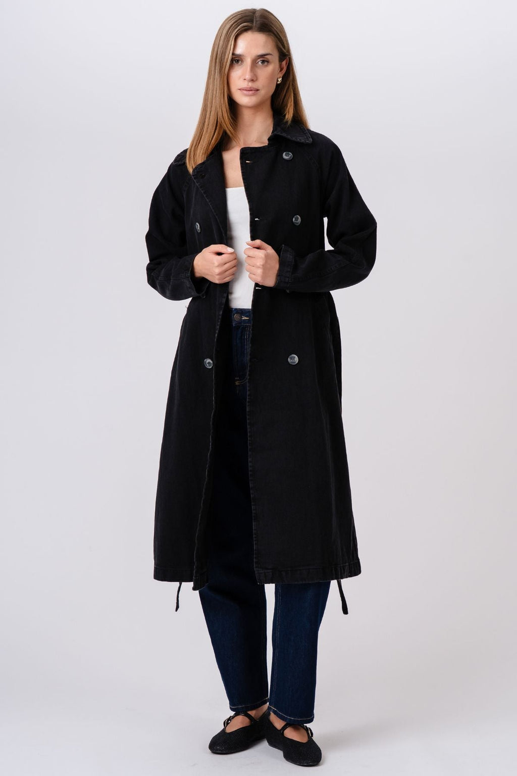 Denim trenchcoat - donkerblauw