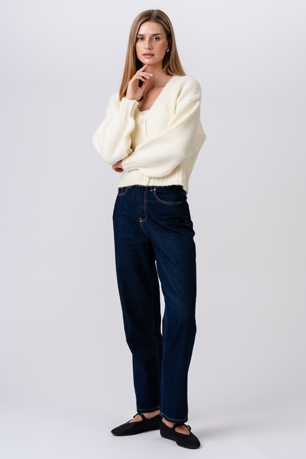 Vest met V-hals - Ecru