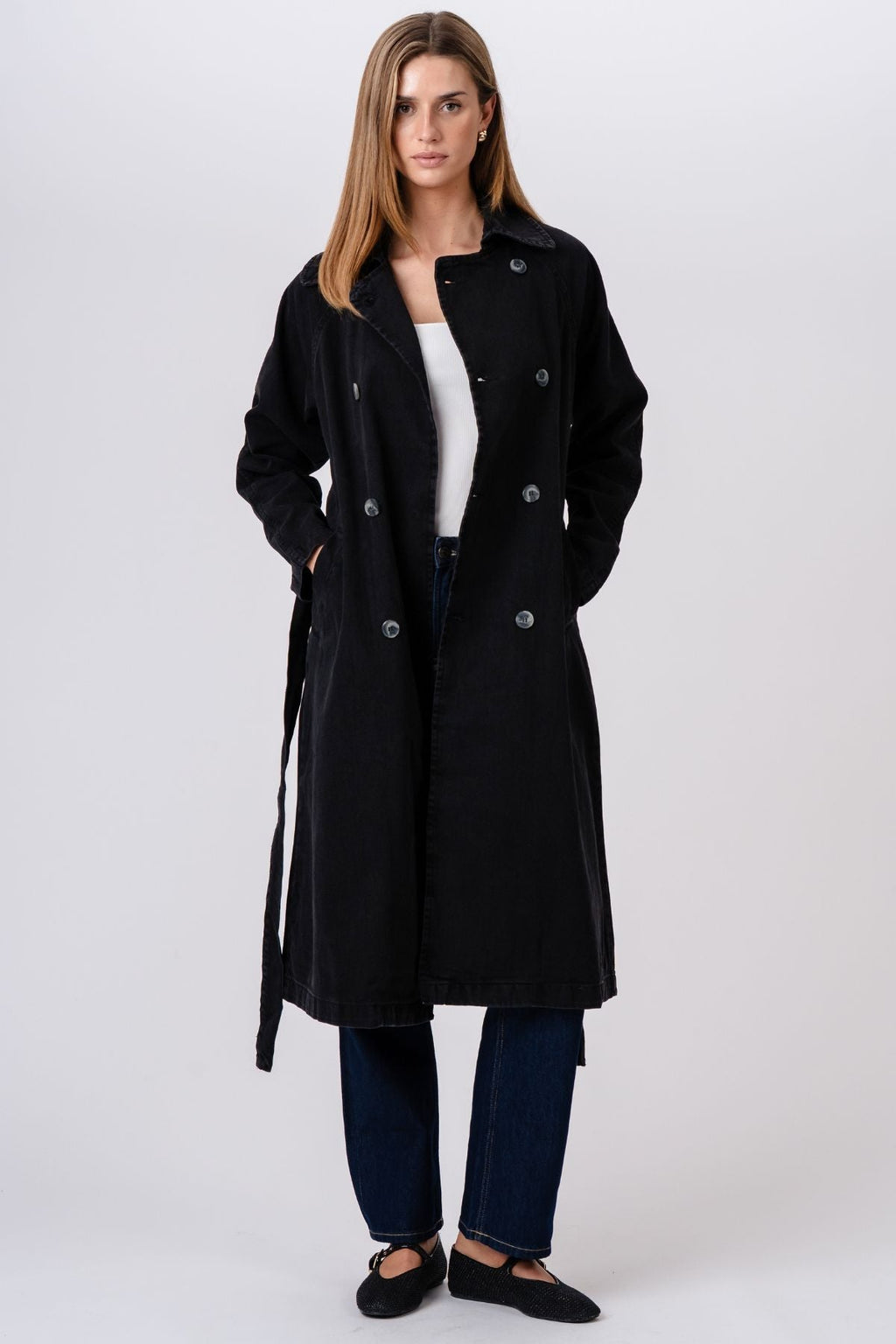 Denim trenchcoat - donkerblauw