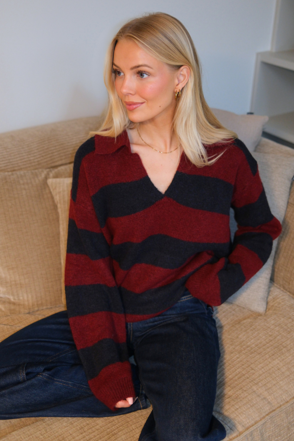 Nora Knit - Bordeaux/diepblauw