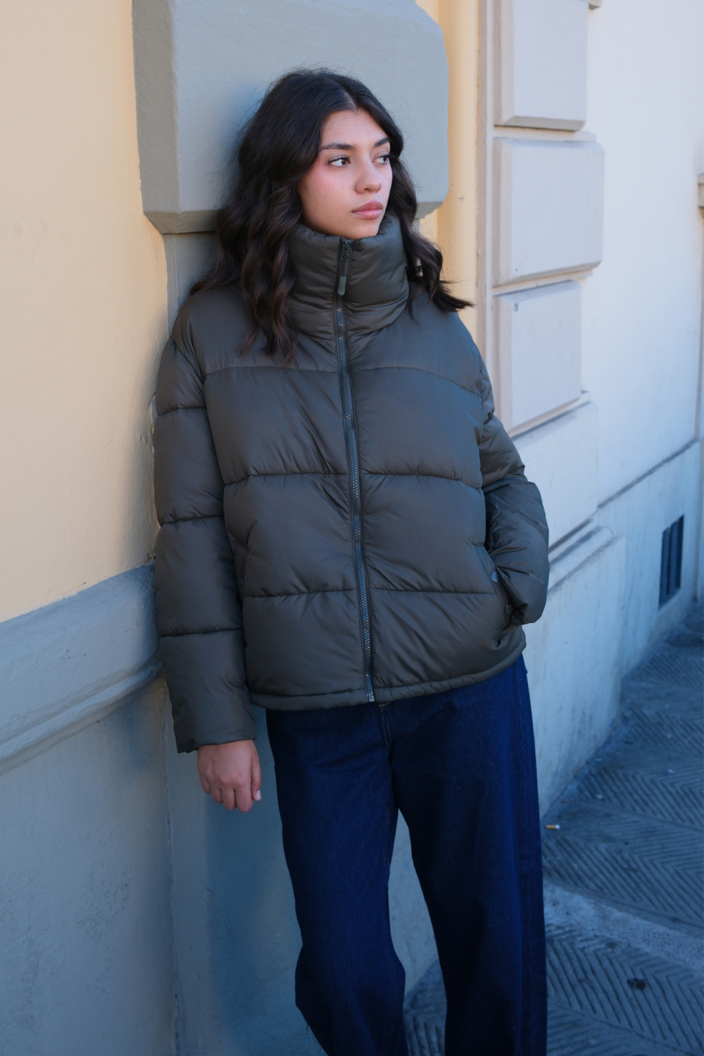 Korte pufferjack - Olive