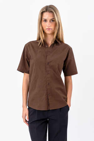 Short Sleeve Linen Shirt - Brown