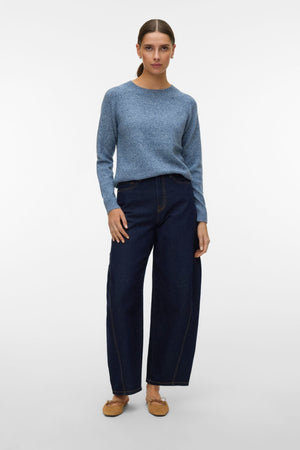 Doffy O-Neck Blouse - Dark Denim w. White Melange