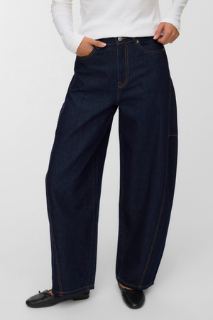 Kaitlin Wide Barrel Jeans - Donkerblauw denim