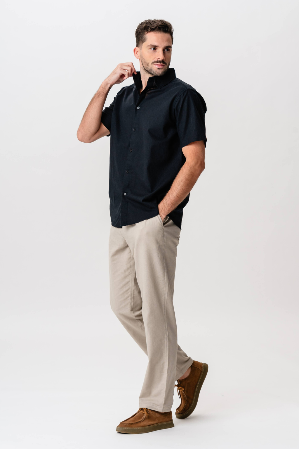 Short Sleeve Linen Shirt - Black