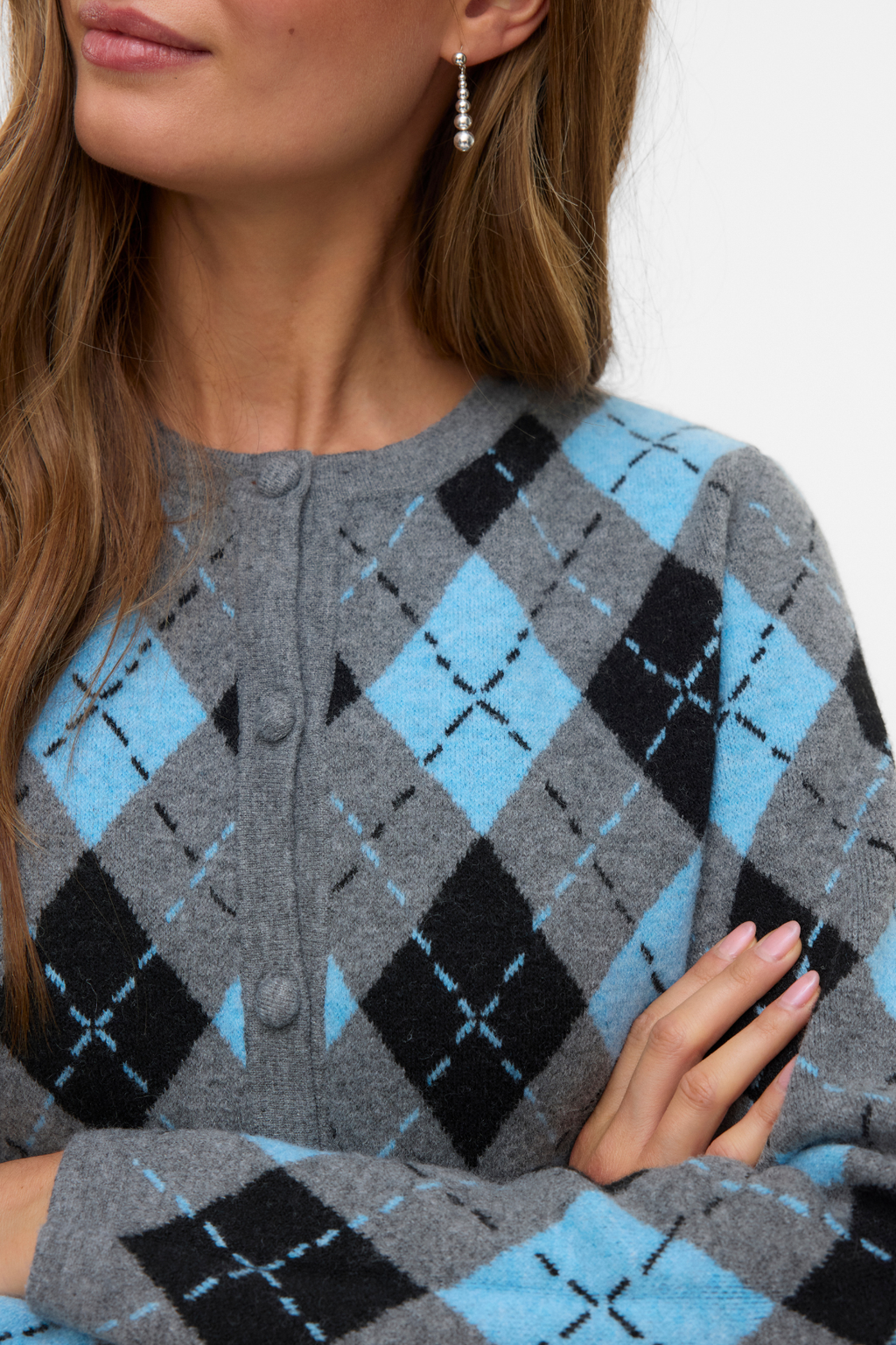 Giorgia O -Neck Cardigan - Medium Gray Melange