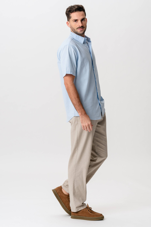 Short Sleeve Linen Shirt - Light Blue