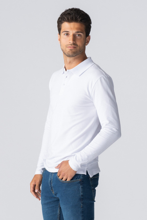 Muscle Long Sleeve Polo Shirt - White